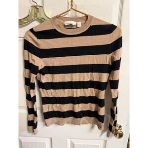 Hugo Boss crewneck sweater Superfine Merino Wool Brown Black Stripe XS 34w